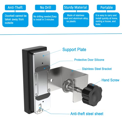 Anti-Theft Doorbell Mount Work for eufy Video Doorbell C210 (T8222),No Drill,Not Rust, Not Block Doorbell Sensor, Door Mount for Home Apartment Office Room Renters-Silver