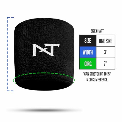 Sports Wristbands - Sweat-Absorbent Cotton Bands - Black