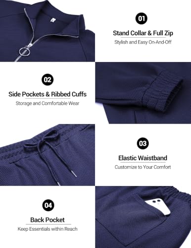 Men's Jacquard Textured Jogging Set - COOFANDY 2-Piece Tracksuits, Large Blue Violet