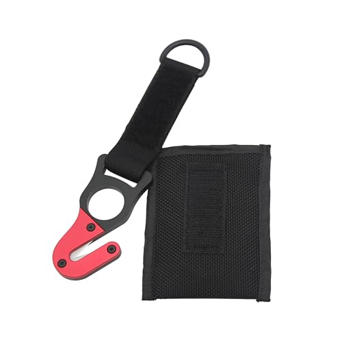 DiveTec Black Red Aluminum Line Cutter with Interchangeable Ceramic Blades & Sheath