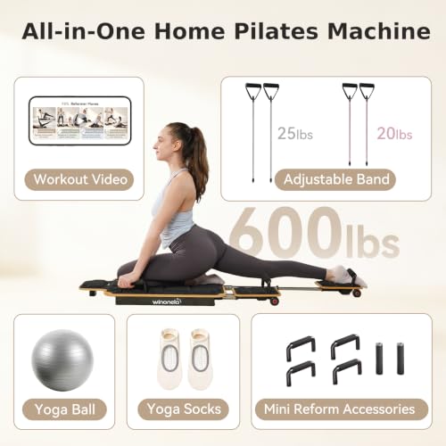 Wooden Pilates Reformer Machine - Black - Home Workout Board with Accessories