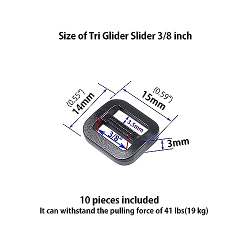Heavy Duty Plastic Tri Glide Slide Buckle Adjusters - 10 Pack (3/8" / 10mm)