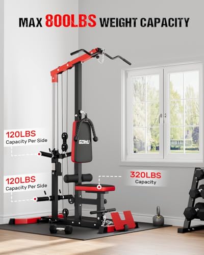 3-in-1 LAT Pulldown Machine with AB Crunch - Red