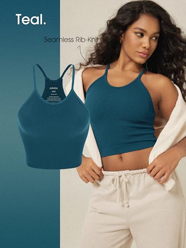 ODODOS Women's Crop 3-Pack Seamless Rib-Knit Camisole Tank Tops