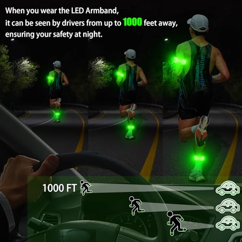 Ocuvaep Rechargeable LED Reflective Armbands for Running, Green, Small (5.9-14")