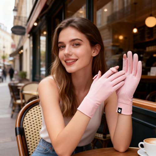 Thin Ice Silk Sun Gloves for Women - UV Protection, Touchscreen, Pink