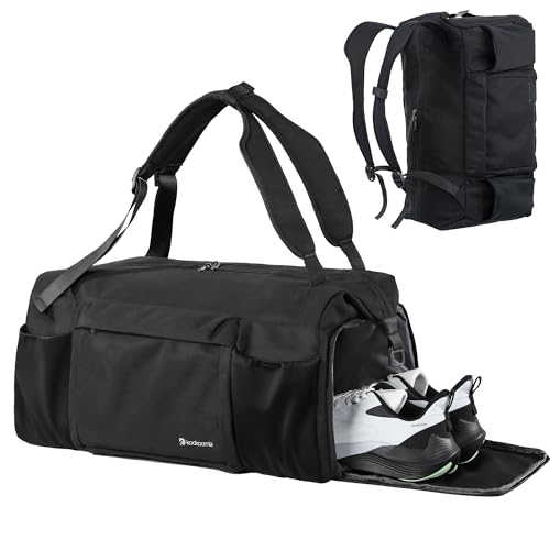 Kookoomia Large Black Convertible Gym & Travel Bag with Shoes & Wet Pocket