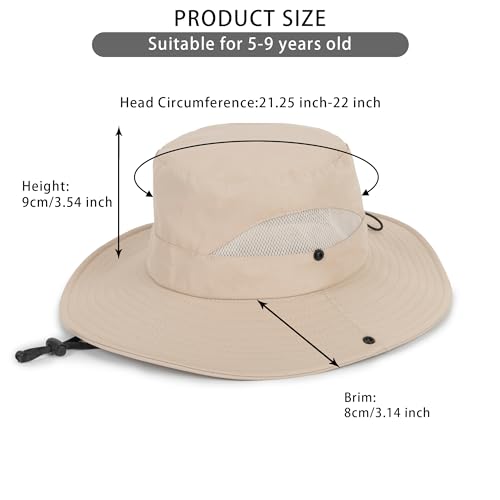 Kids Sun Hat for 5-10 Years - Breathable Outdoor Fishing Hat - Beige