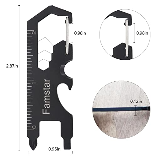 Keychain Multi-Tool 3-Pack - Metal Pocket Tool Wrench & Ruler - Black