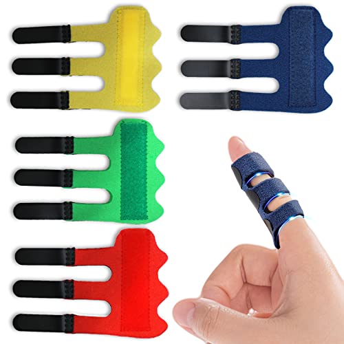 Trigger Finger Splints - 4 Pcs with 3 Velcro Straps - Dark Blue/Yellow/Green/Red