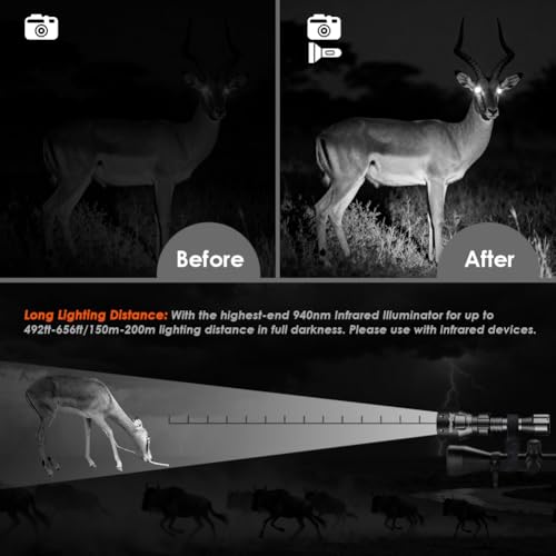 850nm IR Illuminator Flashlight with 50MM Zoom Lens for Night Vision, Waterproof, 3 Modes