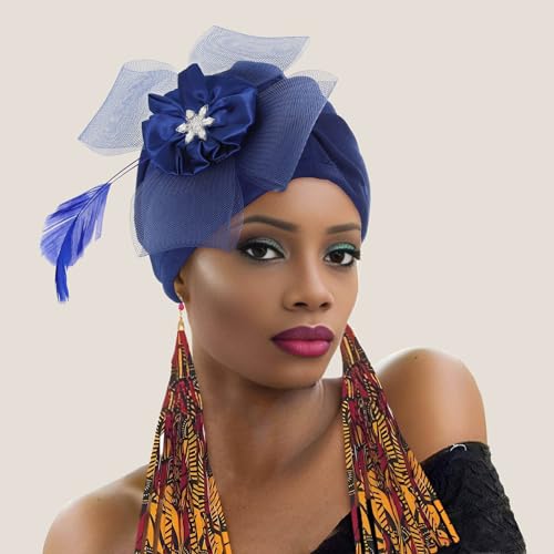 Bohend 3Pcs Women's Turban Beanie Caps with Pearls Rhinestones Feathers