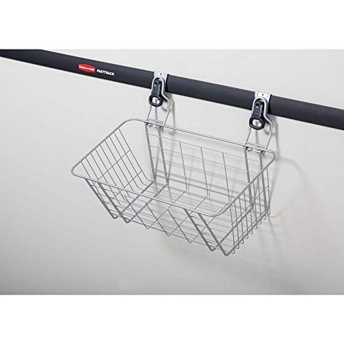 Rubbermaid Garage FastTrack Wire Mesh Basket Wall Mounted Storage System Holds up to 50 pounds Satin Nickel for Tool/Toy/Sports Equipment