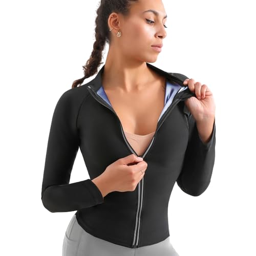 WIXIDOJI Black Large Sauna Suit for Women, Sweat Slimming Body Shaper, Workout Top