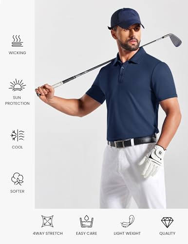 COOFANDY Men's Polo Shirts Short Sleeve Golf Shirt Casual Collared Navy Blue Medium