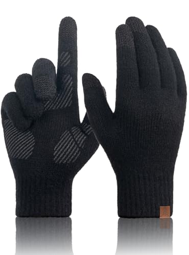 Merino Wool Winter Gloves - Touch Screen, Non-Slip, Medium Black