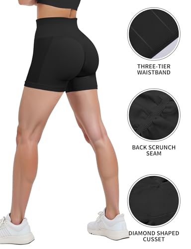 High Waisted Seamless Scrunch Butt Shorts - Large, Black