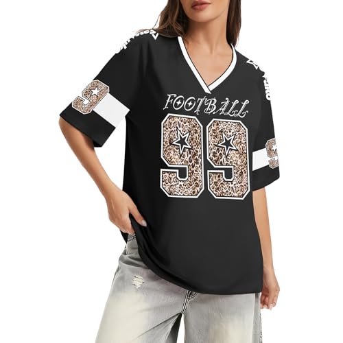 Y2K Oversized Football Jersey Shirt for Women - Large Black