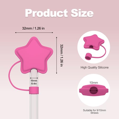 3 Pcs Star Silicone Straw Covers for 10mm Tumbler Straws - Yellow/Blue/Rose