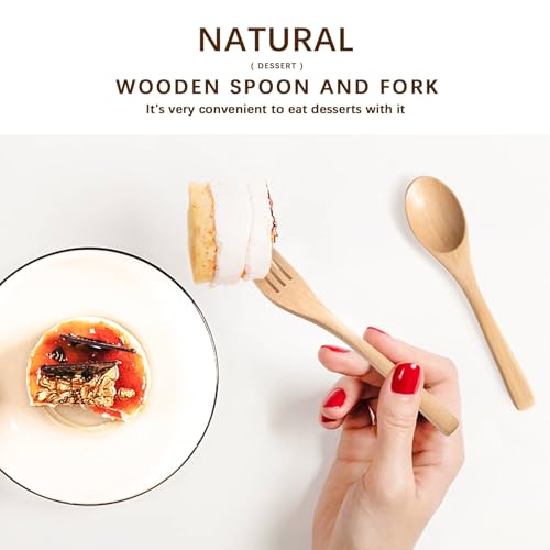 6.3-Inch Wooden Spoon and Fork Set - Sustainable Schima Wood Utensils - 1