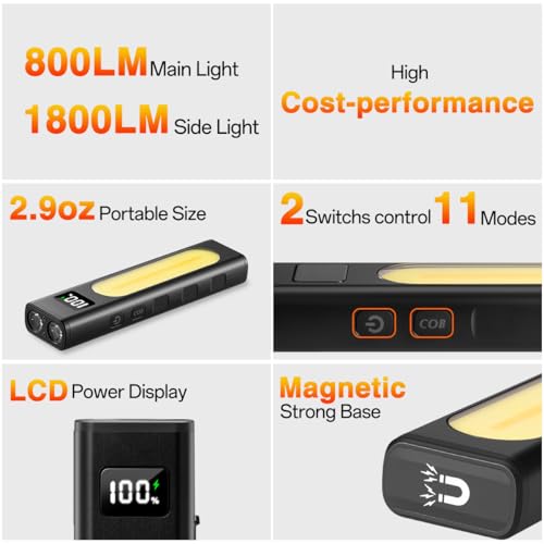Huccbs 2 Pack Rechargeable Magnetic LED Work Flashlights 1800 Lumens