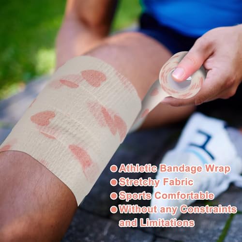 Self Adhesive Bandage Wrap 2 Inch x 5 Yards - 24 Pack, White Heart, Elastic, Sports & Pet First Aid
