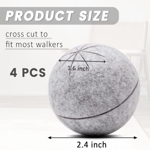 Grey Upgraded Heavy Duty Tennis Balls for Walkers & Chairs - Pre-Cut Floor Protectors, 4 Pack