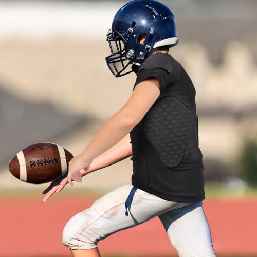 TUOYR Youth Padded Compression Sports Shirt for Football & More, Black, Y-M (Chest 26.5-28.5 inch)