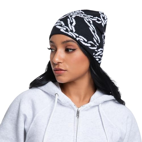Y2K Graphic Chain Knit Beanie - Warm Winter Skull Cap for Adults