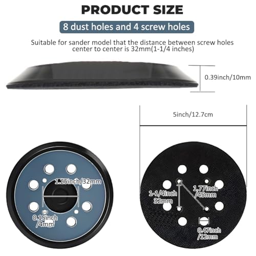 2pcs 5 Inch 8 Holes Orbital Sander Replacement Pad Compatible with DeWalt, Hook and Loop Replacement Backing Sanding Pad for Most Grinders with 4 Screws Holes