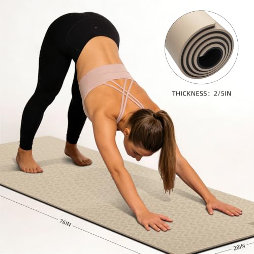 WUWAN TPE Yoga Mat 10mm Thick Non-Slip Exercise Mat with Carry Strap, 76x27.6in