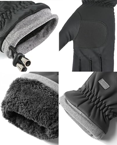 Winter Ski Gloves - Water-Repellent Touchscreen Cycling Mittens - Black Medium