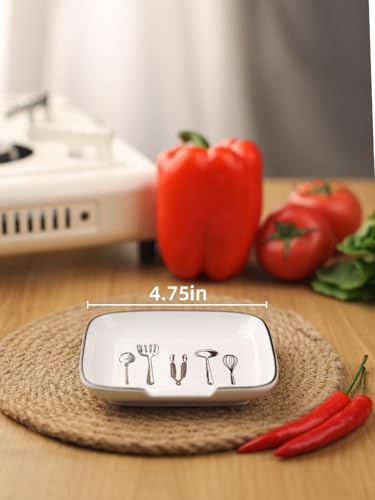 Ceramic Spoon Rest for Kitchen Counter - 4.75 Inch, White