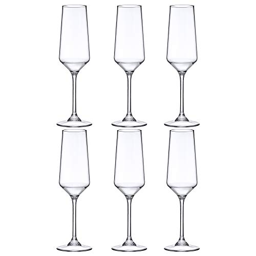Stella 6-Pack Unbreakable Tritan Champagne Flutes - BPA-Free, Reusable, Dishwasher Safe