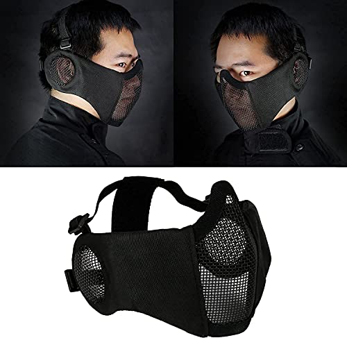 Airsoft Protective Gear Set - Half Face Mesh Mask & Goggles - Black