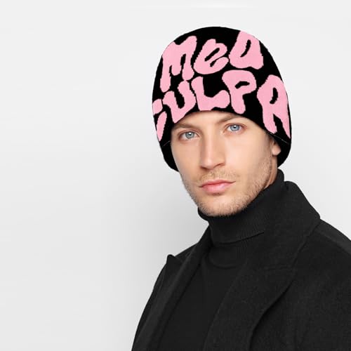 Y2K Beanie for Men & Women - Cross Graphic Knitted Hat - Black & Pink