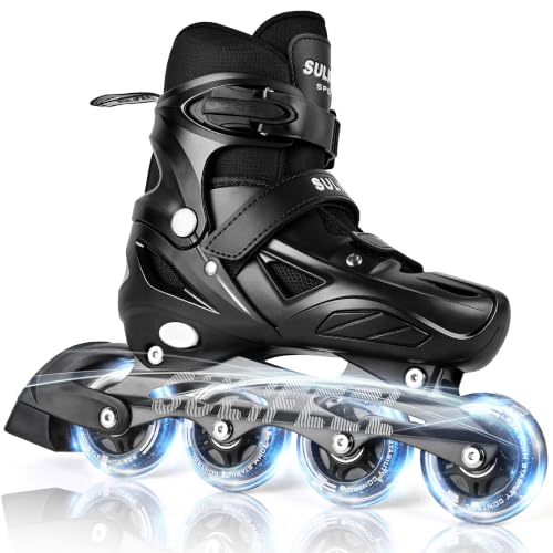 SULIFEEL Adjustable Light Up Kids Inline Skates - Black / Medium for Boys & Girls 4-12