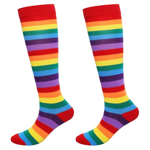 Striped Knee High Compression Socks - Breathable Long Tube - Rainbow