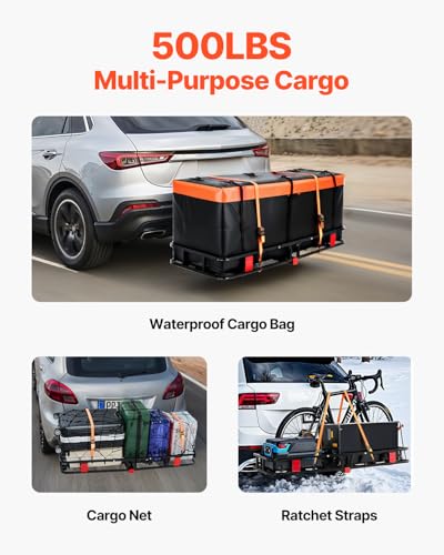 60 x 24 x 6 Inch Folding Hitch Cargo Carrier with Waterproof Bag - 500lbs Capacity