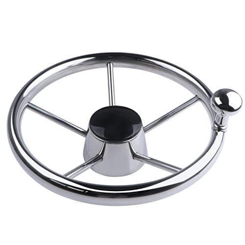 Silver 11 Inch Boat Steering Wheel with Knob for Seastar & Verado - Marine Grade Stainless Steel