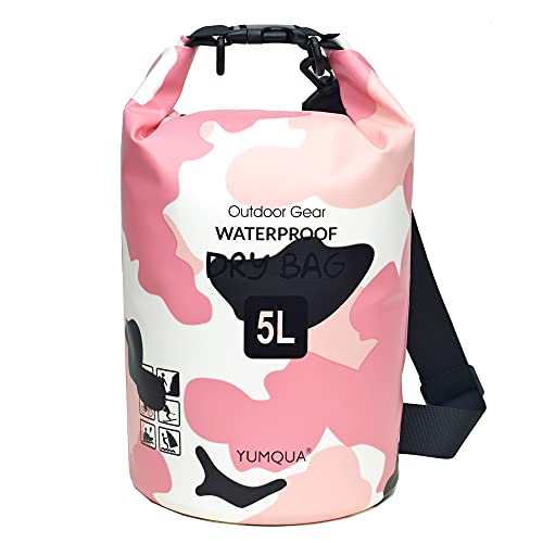 Roll Top 5L Dry Bag Waterproof for Kayaking & Stand Up Paddle Board (Forest Camouflage Pink) - YUMQUA