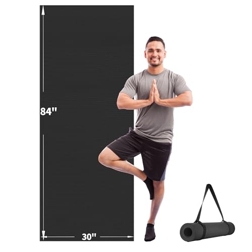 Extra Long Wide Yoga Mat - 84" x 30" x 6mm - Black