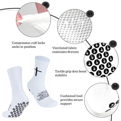 Anti-Slip Soccer Grip Socks - Athletic Performance Crew Sock - Philippians 4:13