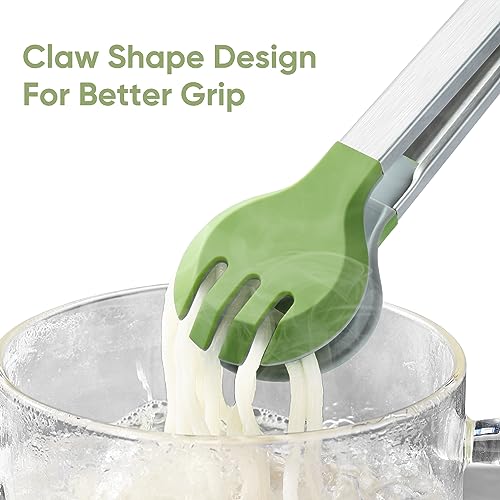 12 Inch Stainless Steel Kitchen Tongs with Silicone Tips - Green