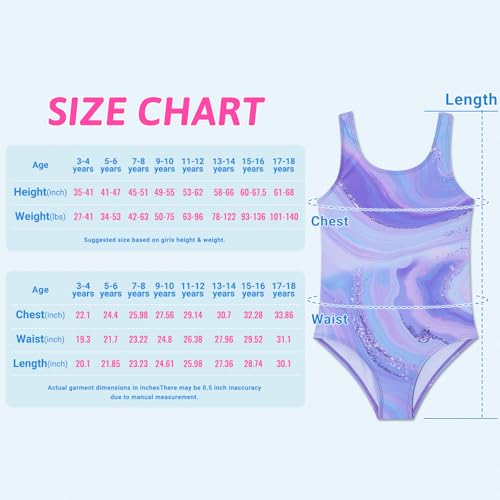 Girls 7-8 Years Purple One Piece Swimsuit Beach Swimwear Kids Bathing Suit