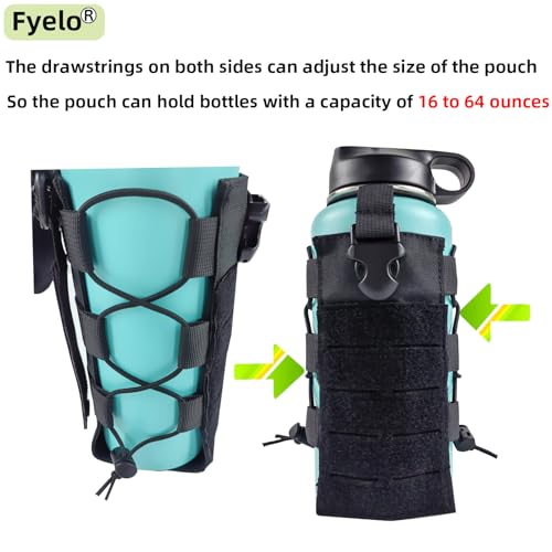 Fyelo Basic Molle Water Bottle Holder - Adjustable 16-76 oz Outdoor Pouch, Black