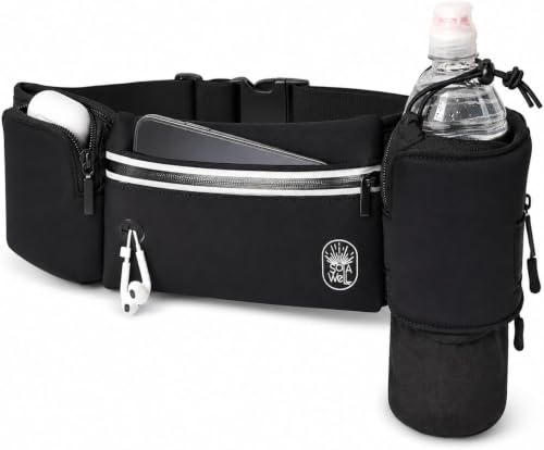 Running Belt with Water Bottle Holder & Extension Band - Black