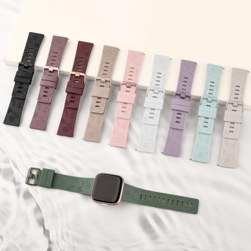 Floral Engraved Soft Sport Band for Fitbit Versa 2 - Light Cyan