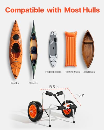 VEVOR Foldable Kayak Cart 250 lbs Capacity with 10-Inch Solid Rubber Tires, 27.6 x 15.7 in