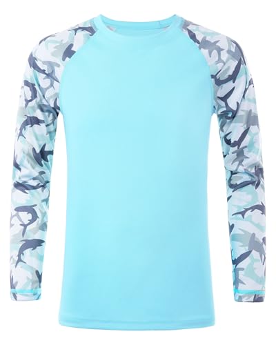 Boys UPF 50+ Long Sleeve Rash Guard, UV Sun Protection Swim Shirt